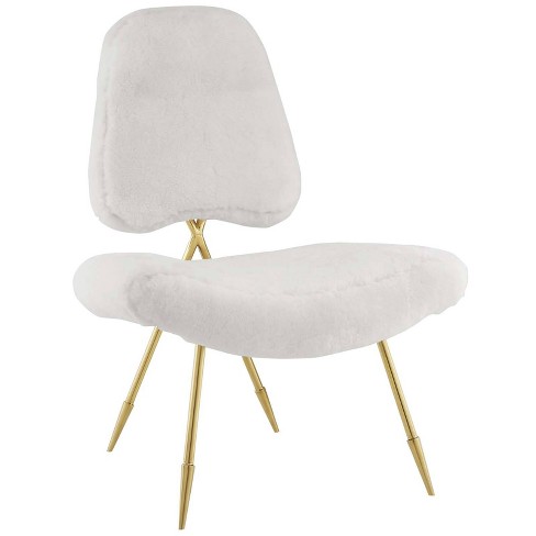 Ponder Upholstered Sheepskin Faux Fur Lounge Chair White Modway Target
