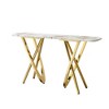 Marble Pattern Top Stainless Steel Console Table with Gold Frame and Adjustable Feet, Modern Rectangle Entryway Table - 4 of 4