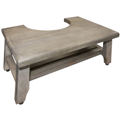 HomeRoots 8" Gray Solid Teak Bathroom Toilet Stool