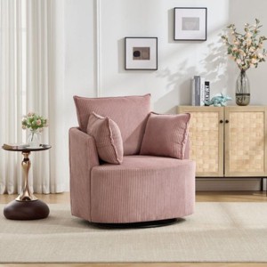Swivel Barrel Accent Chair,33.85" Modern Upholstered Lounge Chair with Metal Base for Living Room or Bedroom-Baofuwish - 1 of 4