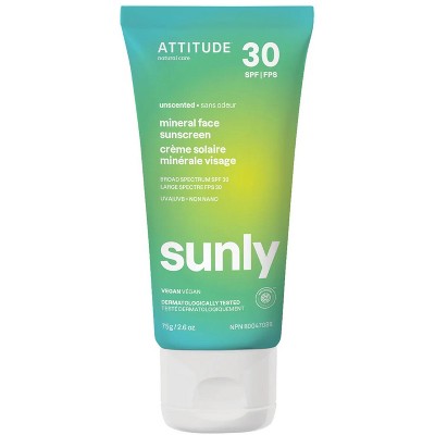 Attitude Mineral Sunscreen SPF30, Unscented, 2.6 oz