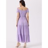 Allegra K Women's Round Neck Puff Sleeves Smocked Tiered Ruffle Maxi Dresses - 3 of 4