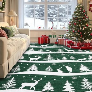 Christmas Area Rugs, Christmas Rugs with Xmas Tree Reindeer Snowflake for Holiday Decor,Low Pile Washable Rug for Dining Room, Bedroom - 1 of 4
