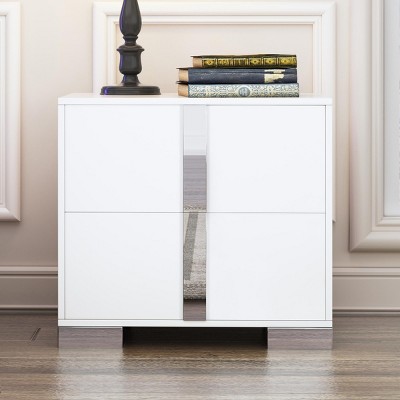 INFURNIC Nightstands Elegant Mirrored Nightstand with Metal Handles and 2 Drawers for Bedroom Living Room, White, 23.3"*15.4"*21.3"