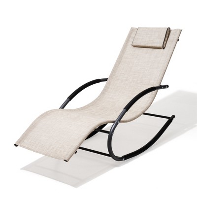 Pellebant Patio Outdoor Rocking Chair Curved Rocker Chaise Lounge Chair with Pillow