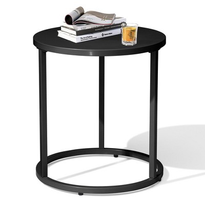 Crestlive Products Patio Side Table, Chaise Lounge Table, Snack End Table, Metal Round Coffee Bistro Table for Indoor Outdoor (Black)