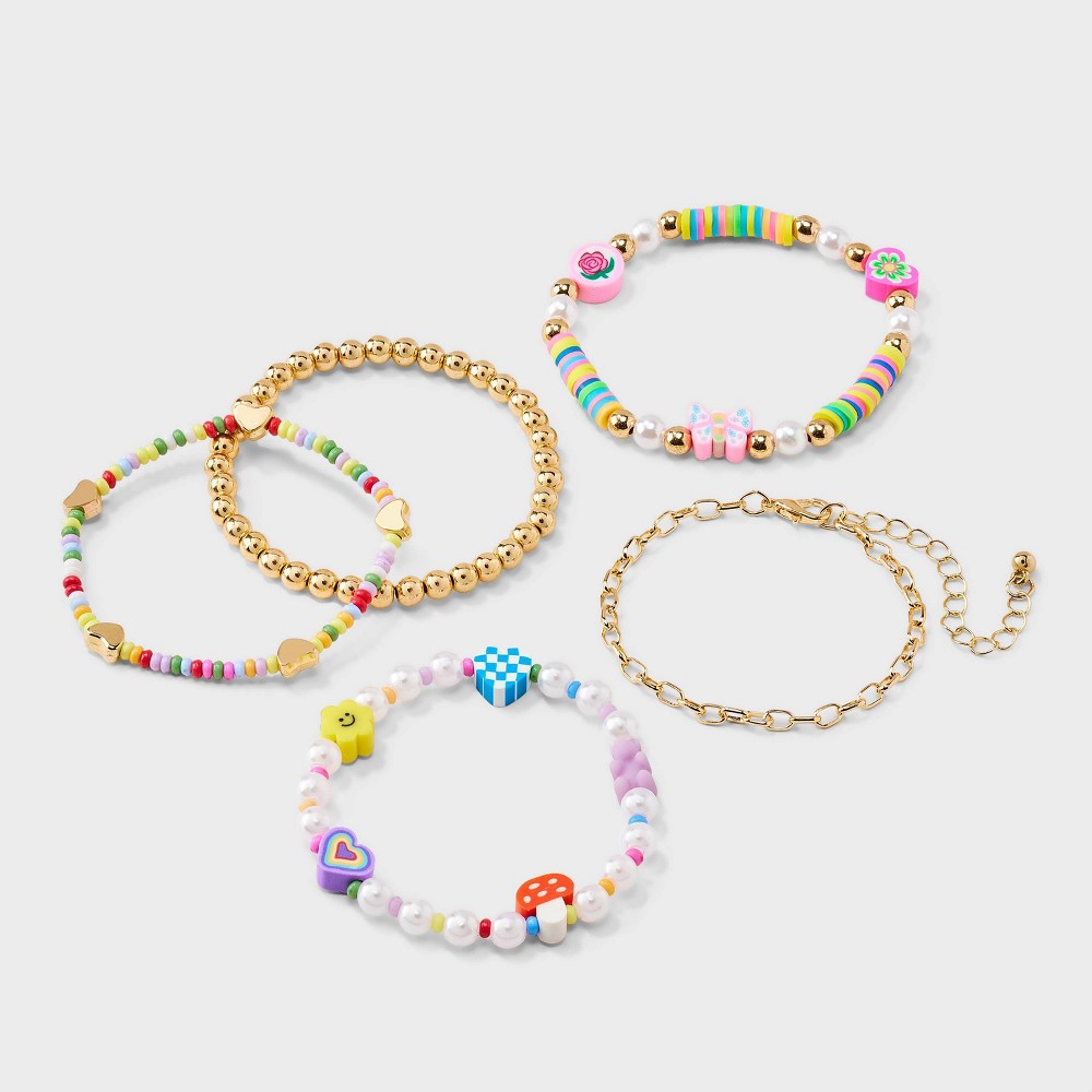 Girls' 5pk Butterfly Fimo Beads Bracelet - art class™: Lobster Claw Clasp, Iron, Acrylic, Zinc Alloy, 6.5" Length