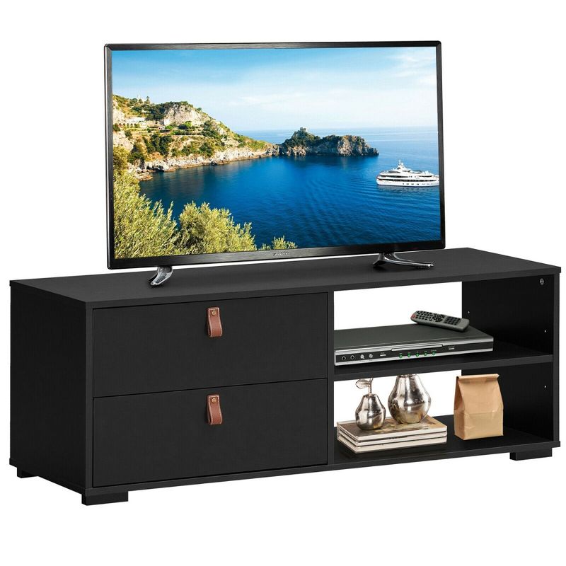 Costway TV Stand Entertainment Media Center Console for TV's up to 55'' Walnut/Black, 1 of 11