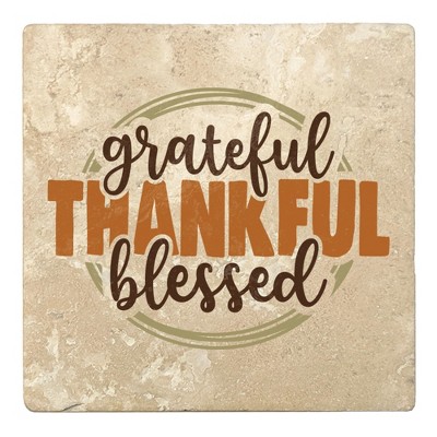 Christmas by Krebs Set of 4 Beige and Black "grateful THANKFUL blessed" Square Coasters 4"