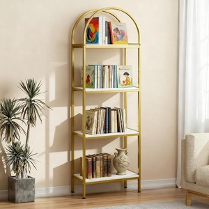 Bookshelf 4 Tier,Arched Display Racks,Tall Shelf for CDs/Books, Modern Storage Rack Shelf Large Wood Book Shelf for Bedroom, Living Room, Home Office - 1 of 4