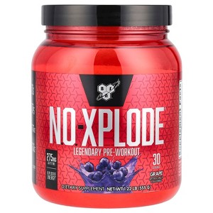 BSN N.O.-XPLODE Pre Workout Powder, Energy Supplement for Men and Women with Creatine and Beta-Alanine, Flavor: Grape, 30 Servings - 1 of 2