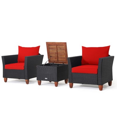 Tangkula 3PCS Patio Rattan Conversation Set Outdoor Furniture Set w/ Cushions