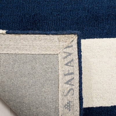Navy and Ivory Striped Wool Kids Runner Rug