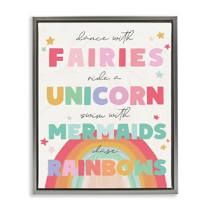 Stupell Industries Fairies Unicorns Mermaids and Rainbows Whimsical Design Floating Frame Canvas Art, Gray, 25" x 31" - 1 of 4