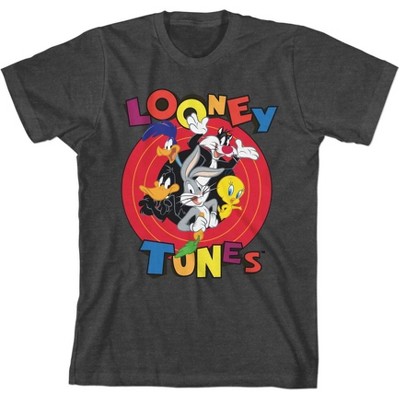 Youth Boys Looney Tunes Character Group Charcoal Heather Graphic Tee ...