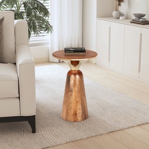 Christopher Knight Home Vera Mango Wood and Metal Round End Table, Gold/Walnut - 1 of 4