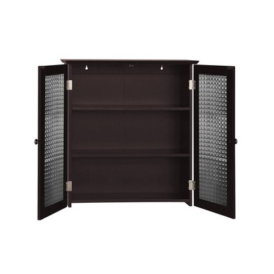 Espresso Two-Door Wall Cabinet with Waffle Glass Panels