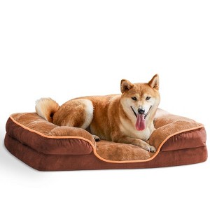 Aukfa Memory Foam Pet Bed for Medium Dogs & Cats - Washable Removable Cover, Waterproof Liner & Non-Slip Base, Orthopedic Support Brown - 1 of 4