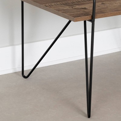 Brown Oak and Black Metal Rectangular Coffee Table