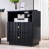 SinCiDo Fluted Nightstand w/Charging Station, 21.65" Modern Bedside Table w/2 Storage Drawers & Open Shelf, Wood End Table for Bedroom - 3 of 4