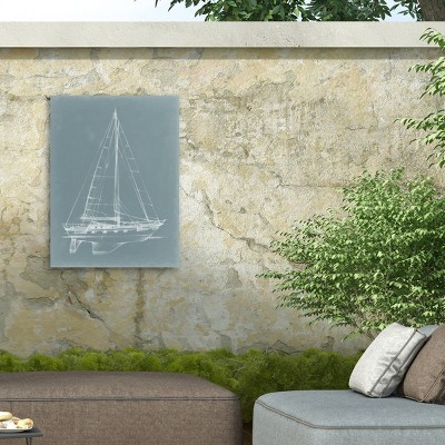 Ethan Harper Blue-Grey Yacht Sketch Outdoor Canvas Print 14x19