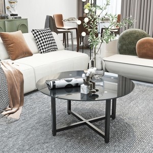 NicBex Modern Round Tempered Glass Coffee Table,Side Table with Cross Leg,Center Table for Living Room - 1 of 4