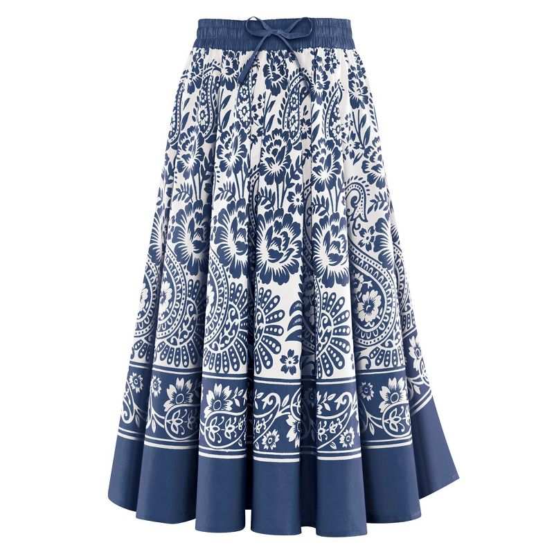 Collections Etc Paisley Print Circle & Elastic Smocked Waist Cotton Skirt, 1 of 5