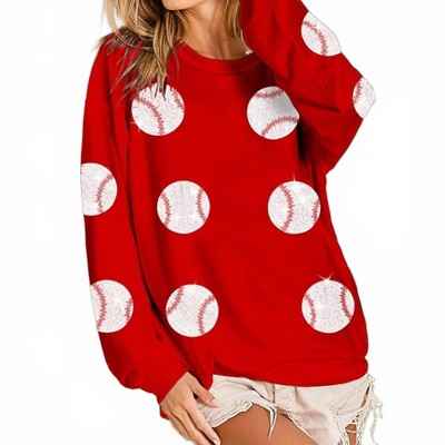 Women's Sequin Baseball Patches French Terry Pullover Top - BiBi