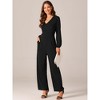 Seta T Women's V Neck Long Sleeve High Waist Wide Leg Casual Jumpsuits with Pockets - 3 of 4