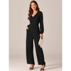 Seta T Women's V Neck Long Sleeve High Waist Wide Leg Casual Jumpsuits with Pockets - image 3 of 4