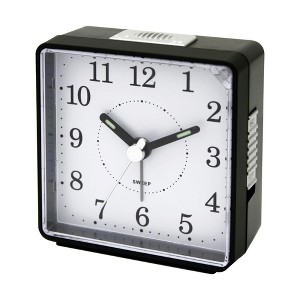 Impecca Travel Alarm Clock, Sweep Movement, Black - 1 of 3