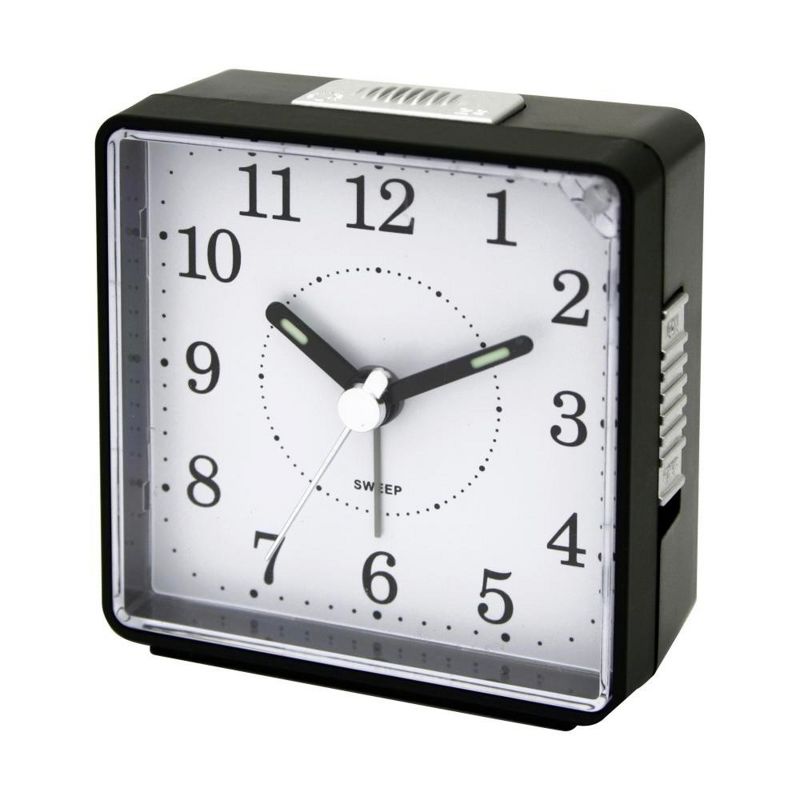 Impecca Travel Alarm Clock, Sweep Movement, Black, 1 of 4