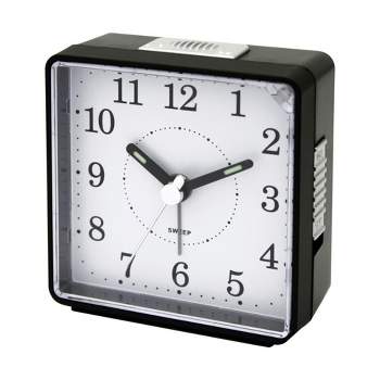 Impecca Travel Alarm Clock, Sweep Movement, Black