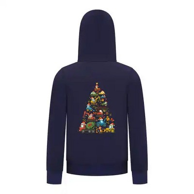 Everyday Kids Christmas Collection Construction Truck Tree Boys Zip up Hoodie – Holiday Sweatshirt - Navy