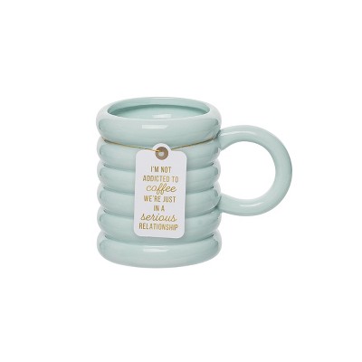 Totalee Gift Addicted To Coffee Teal Ribbed Mug Ceramic Blue 22 oz