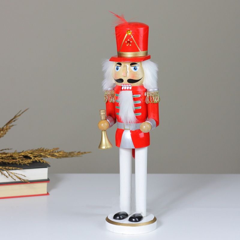 Northlight 14" Red and White Wooden Christmas Nutcracker with Horn, 3 of 4