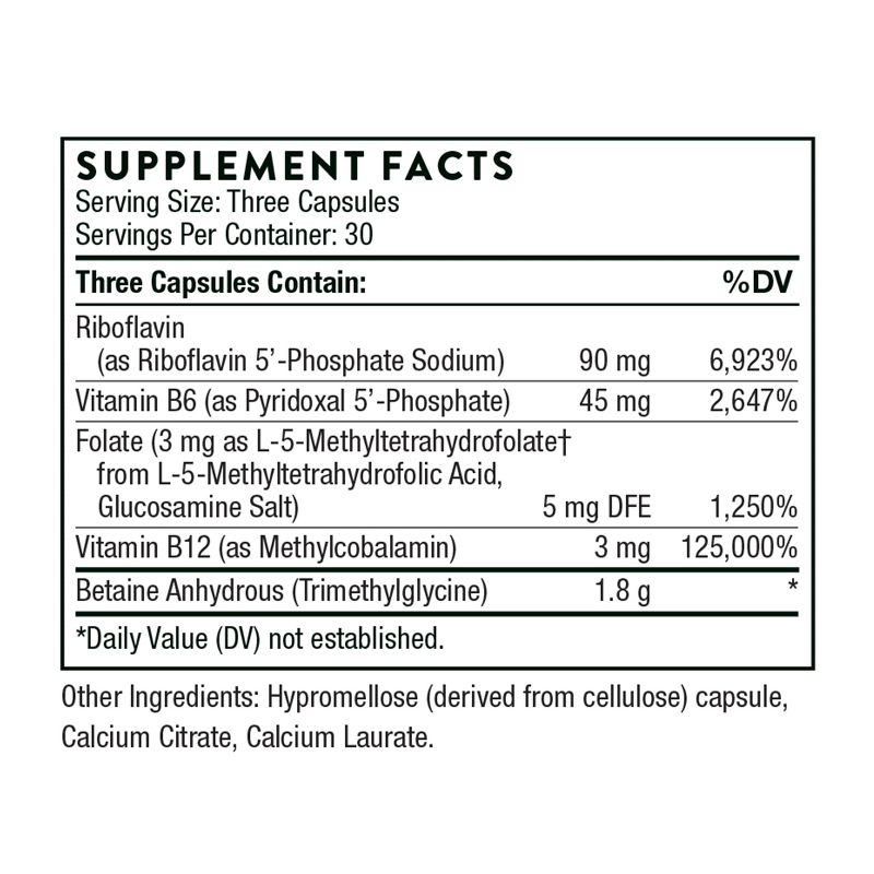 Thorne Methyl-Guard Plus - Active folate (5-MTHF) with Vitamins B2, B6, and B12 - Gluten-Free, Dairy-Free, Soy-Free - 90 Capsules, 2 of 7