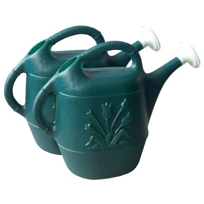 Union Products 63065 Indoor Outdoor 2 Gallon Plant Watering Can w/ Tulip Design & 2 Handles for Garden, Potted Plants, and Patio Pots, Green (2 Pack)