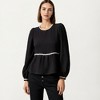 Anna-Kaci Women's Long Sleeve Textured Peplum Top with Contrast Trim Accents and Statement Bow Detail - 2 of 4