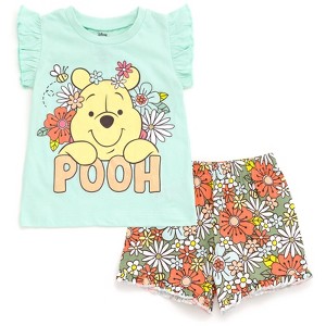 Disney Classics Princess Lilo & Stitch Winnie the Pooh Floral Girls T-Shirt and Chambray Shorts Outfit Set Toddler - 1 of 4