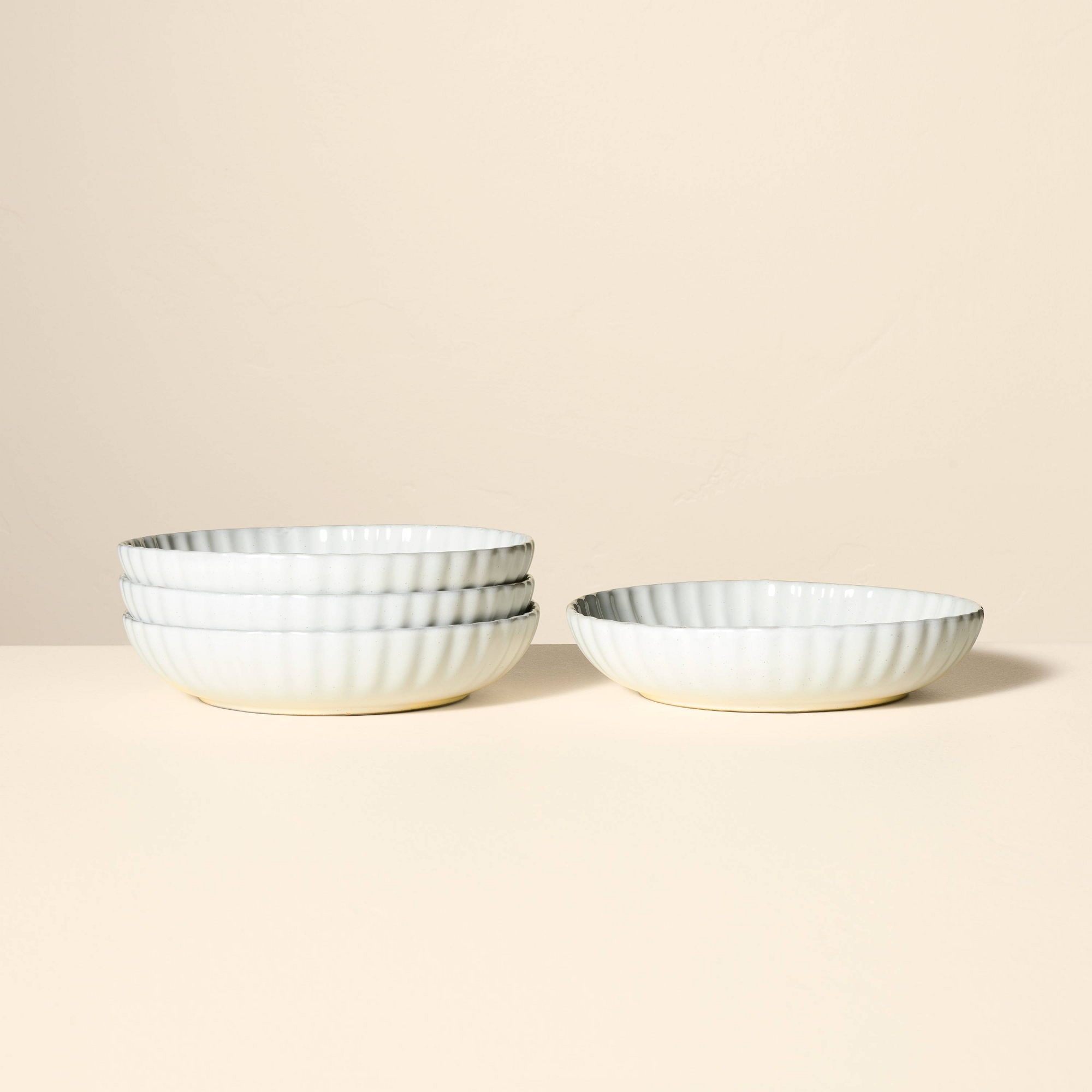 4pk 25oz Scalloped Edge Stoneware Pasta/Grain Bowl Cream - Hearth & Hand™ with Magnolia: Farmhouse Kitchen Dining Set