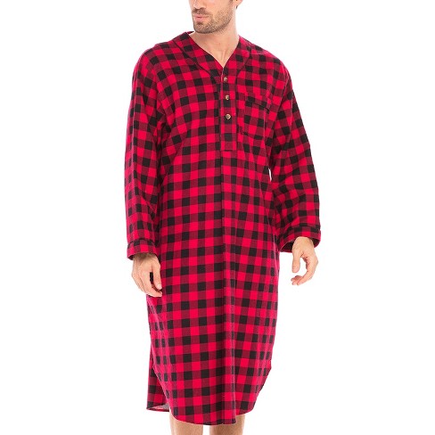 ADR Men's Cotton Flannel Nightshirt, Long Pajamas Sleep Shirt Red Buffalo  Check Plaid 3X Large