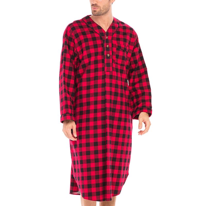 ADR Men's Soft Cotton Flannel Sleep Shirt, Long Henley Night Shirt Pajamas, 1 of 6