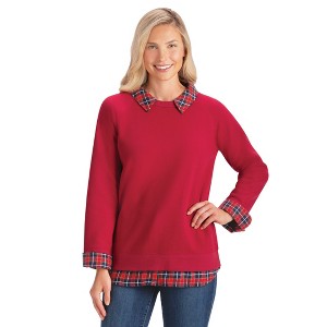 Collections Etc Long Sleeve Fleece and Flannel Layered Look Top - 1 of 4