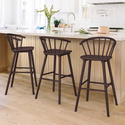 Arceso 30 Inch Wood Bar Stools with Semicircular Backrest, Farmhouse Barstools Set of 3, Modern Counter Height Bar Stools for Kitchen Island Pub