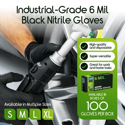 Inspire Black Nitrile Gloves HEAVY DUTY 6 Mil Nitrile Chemical Resistant Medical Cooking Cleaning Disposable Black Gloves (Small, 100, Count)