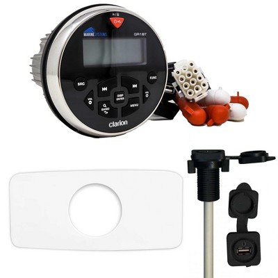Clarion GR1BT MARINE USB/MP3/WMA/BT RECEIVER With Stinger SEADASH3W White Marine Dash Kit and Flush Mount USB/AUX