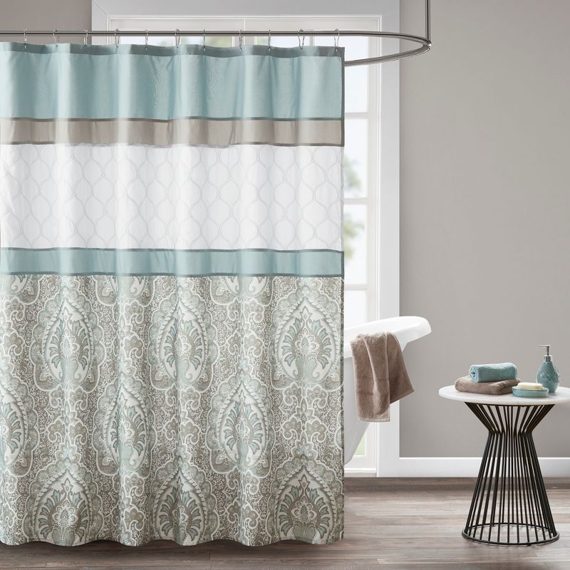 Stacie Embroidered Shower Curtain Seafoam - 510 Design, 1 of 4