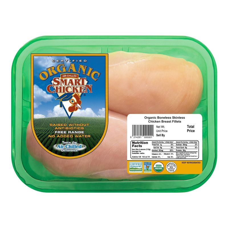 Smart Chicken Organic Boneless &#38; Skinless Chicken Breast - 0.75-1.75lbs - price per lb, 1 of 11