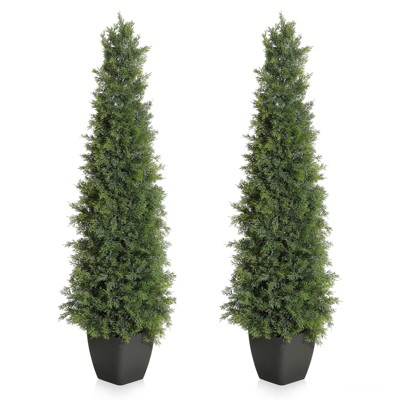 Two 3/4/5FT Faux Cedar Tree, Outdoors UV Protection Faux Cedar Tree Pine Tree, Outdoor Front Porch Décor